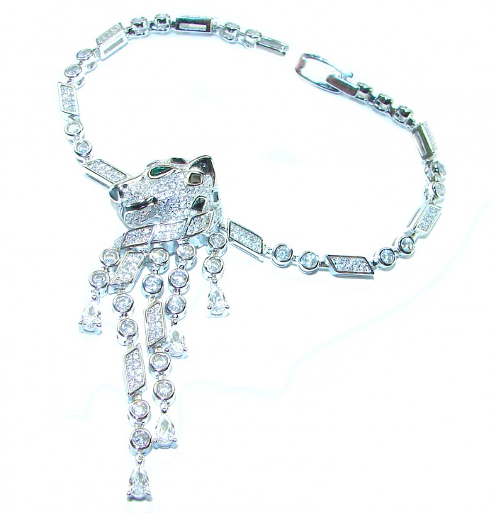 Panthère 4.5 carat Emerald black enamel .925 Sterling Silver handcrafted Bracelet