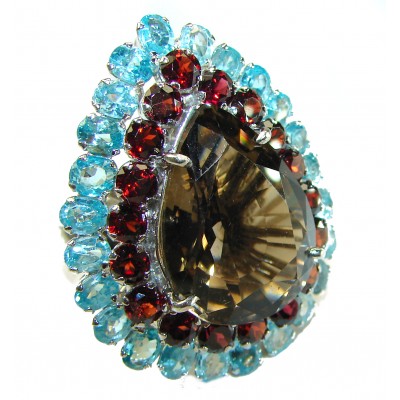 Giovanna 28.5 carat Champagne Smoky Topaz .925 Sterling Silver handmade Oversized Ring size 6 3/7