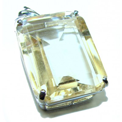 Emerald cut 24.3 carat Lemon Quartz .925 Sterling Silver handcrafted pendant