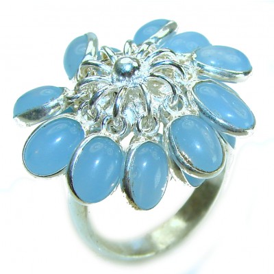 Genuine Aqumarine .925 Sterling Silver handcrafted Cha - Cha ring s. 8