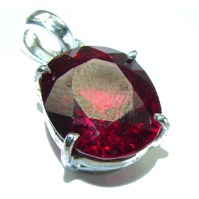 The Crimson Flame 8.3 carat Red Topaz .925 Sterling Silver handmade pendant
