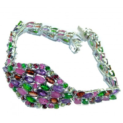 Carmen - Precious Natural 102.5 carat Ruby Emerald Amethyst .925 Sterling Silver handcrafted bracelet