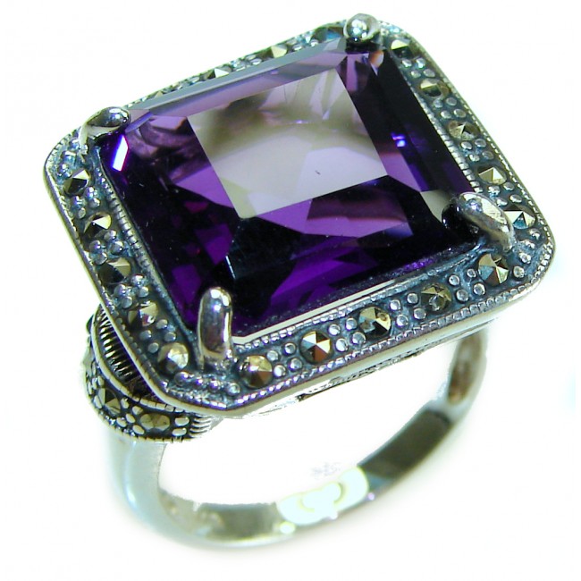 Dramatic design 12.8 carat AUTHENTIC Amethyst .925 Sterling Silver Handcrafted Ring size 8