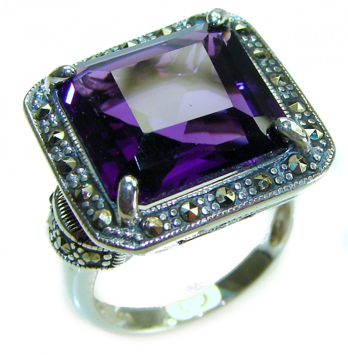 Dramatic design 12.8 carat AUTHENTIC Amethyst .925 Sterling Silver Handcrafted Ring size 8