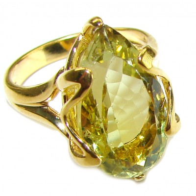 8.8 carat Genuine Lemon Quartz 14K Gold over .925 Sterling Silver handcrafted ring size 6 1/4