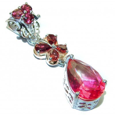 Beautiful Nature 6.2 Pink Tourmaline 2 tones .925 Sterling silver handcrafted pendant
