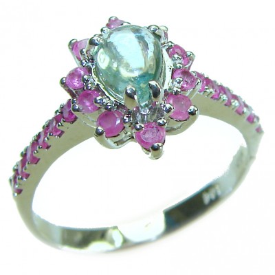 Splendid 0.9 carat Aquamarine Ruby .925 Sterling Silver Handcrafted Ring size 9