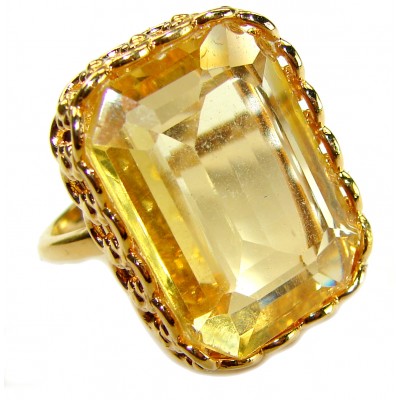 22.8 carat Genuine Lemon Quartz 14K Gold over .925 Sterling Silver handcrafted ring size 9 1/2