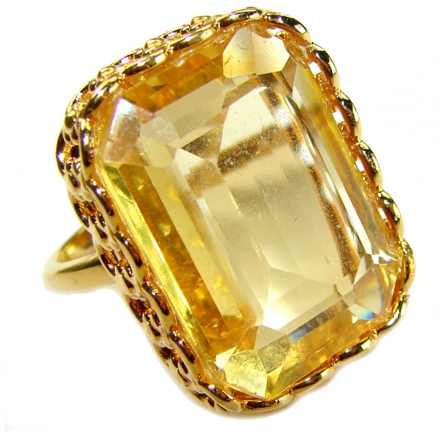 22.8 carat Genuine Lemon Quartz 14K Gold over .925 Sterling Silver handcrafted ring size 9 1/2