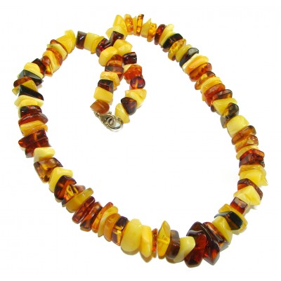 Dazzling vintage natural Baltic Amber butterscotch .925 Sterling Silver handcrafted Large necklace