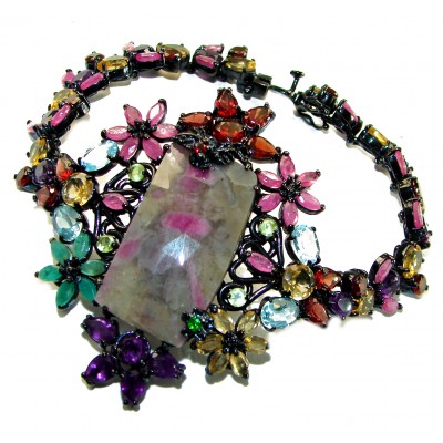 Dolce Vita - Precious Natural 172.5 carat Ruby Amethyst black rhodium over .925 Sterling Silver handcrafted bracelet