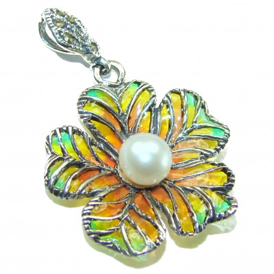 Masterpiece! Authentic Pearl Enamel .925 Sterling Silver handcrafted Pendant