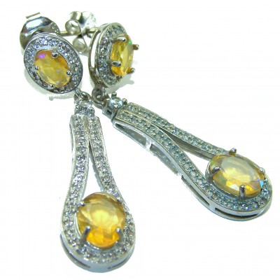 Oval cut 5.5 carat Yellow Sapphire .925 Sterling Silver handcrafted earrings
