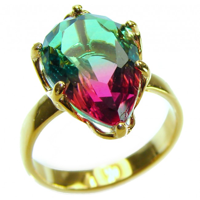 7.9 carat pear cut Brazilian Tourmaline 14K Gold over .925 Sterling Silver Perfectly handcrafted Ring s. 6