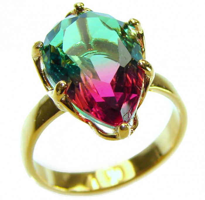 7.9 carat pear cut Brazilian Tourmaline 14K Gold over .925 Sterling Silver Perfectly handcrafted Ring s. 6