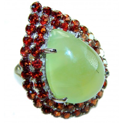 Outstanding LARGE 22.5 carat Natural Prehnite .925 Sterling Silver handmade ring s. 8