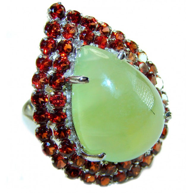 Outstanding LARGE 22.5 carat Natural Prehnite .925 Sterling Silver handmade ring s. 8