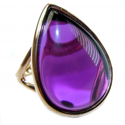 Purple Tear 22.2 carat Amethyst 14K Gold over .925 Sterling Silver Handcrafted Large Ring size 6 3/4