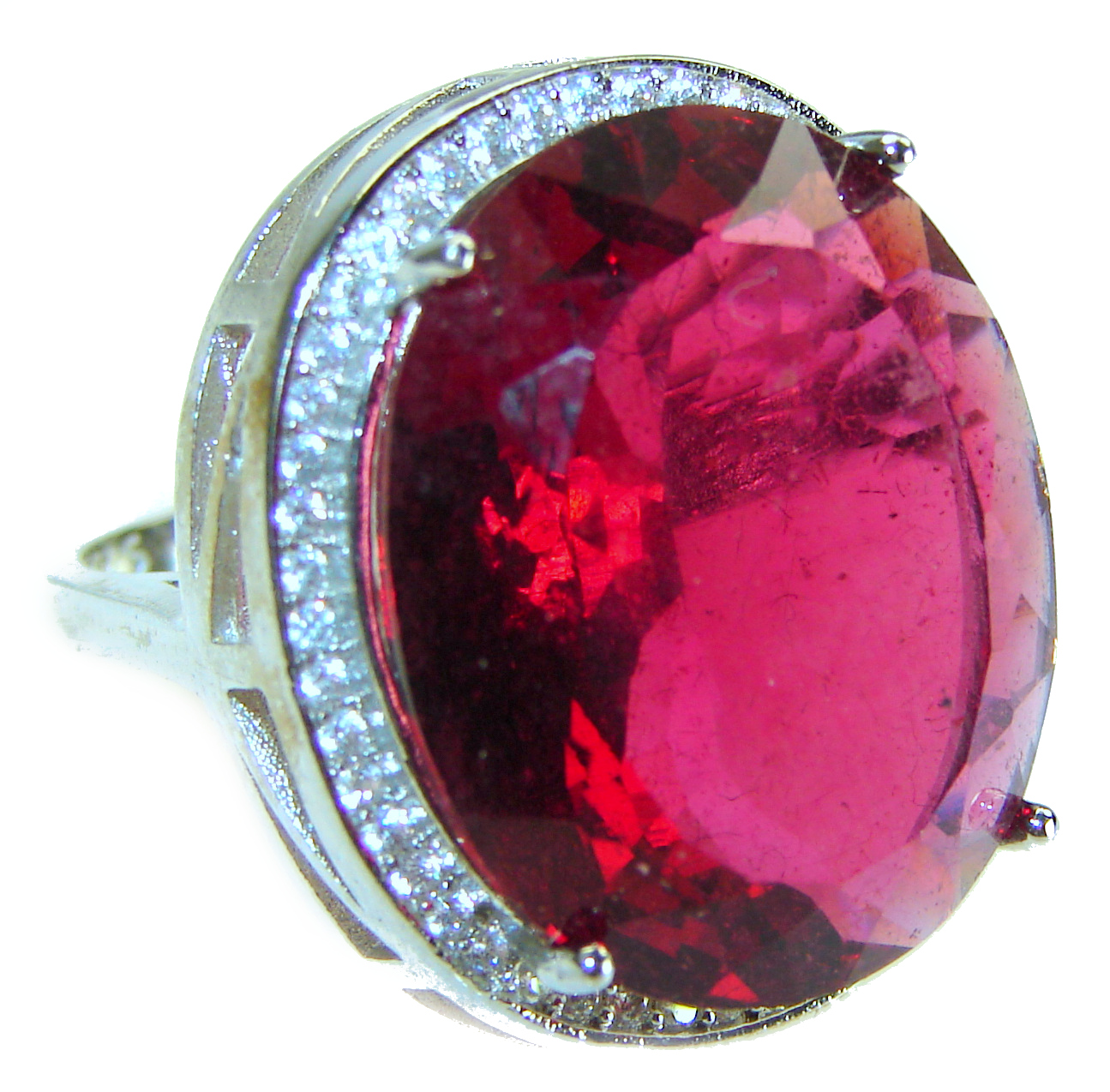 Red Brilliance 24.5 carat Red Topaz .925 Silver handcrafted Large Cocktail Ring s. 6