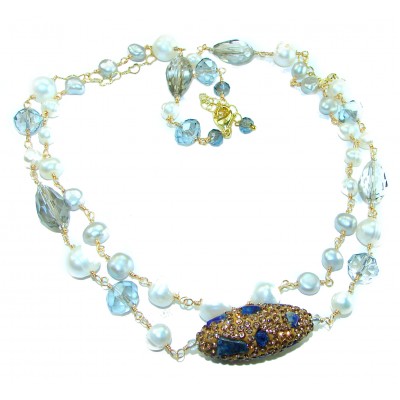 Precious genuine Mother of Pearl London Blue Topaz .925 Sterling Silver handcrafted Necklace