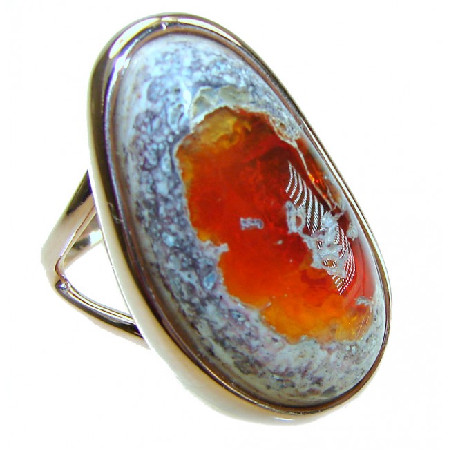 Bonefire Night best quality 11.4 carat Mexican Opal 18K Rose Gold over .925 Sterling Silver handmade ring 8