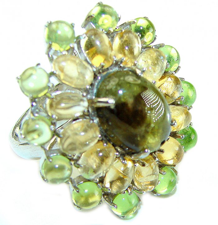 Bella Luna 32.5 CARAT Brazilian Green Tourmaline .925 Sterling Silver handcrafted ring size 8 - video