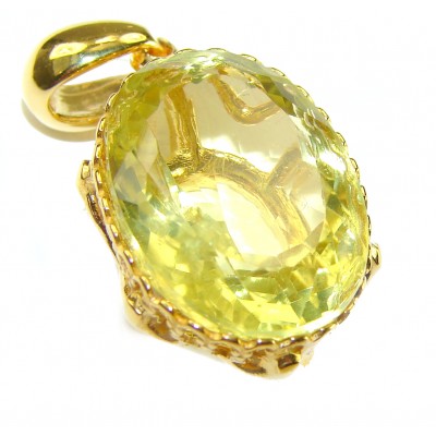 Oval cut 12.3 carat Lemon Quartz 18K Gold over .925 Sterling Silver handcrafted pendant
