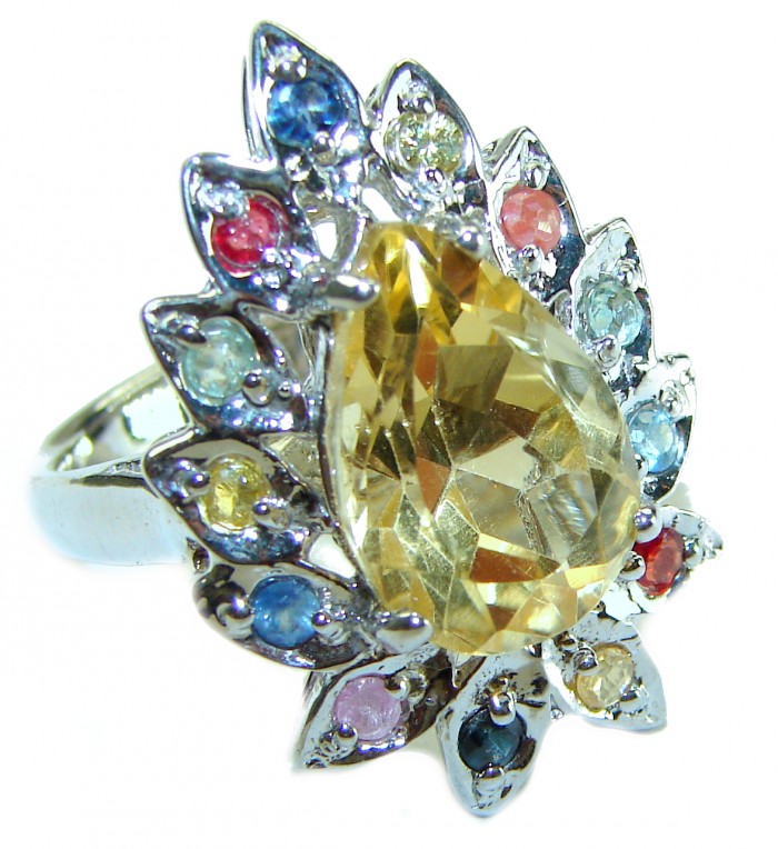 Golden Aura 18.5 carat Authentic Citrine from Madagascar .925 Sterling Silver handcrafted Statement ring size 7