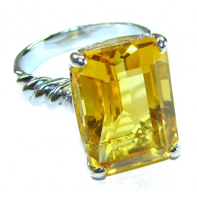 Baguette cut 10.8 carat Genuine Lemon Quartz .925 Sterling Silver handcrafted ring size 7