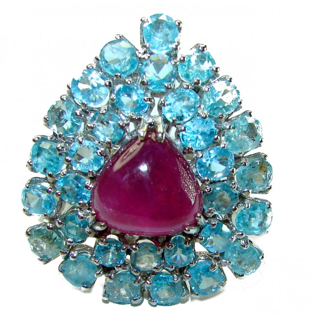 Isabella - Real Beauty of Nature- natural 10.5 carat Ruby Aquamarine 14K Gold over .925 Sterling Silver handmade Statement Ring size 8 1/4