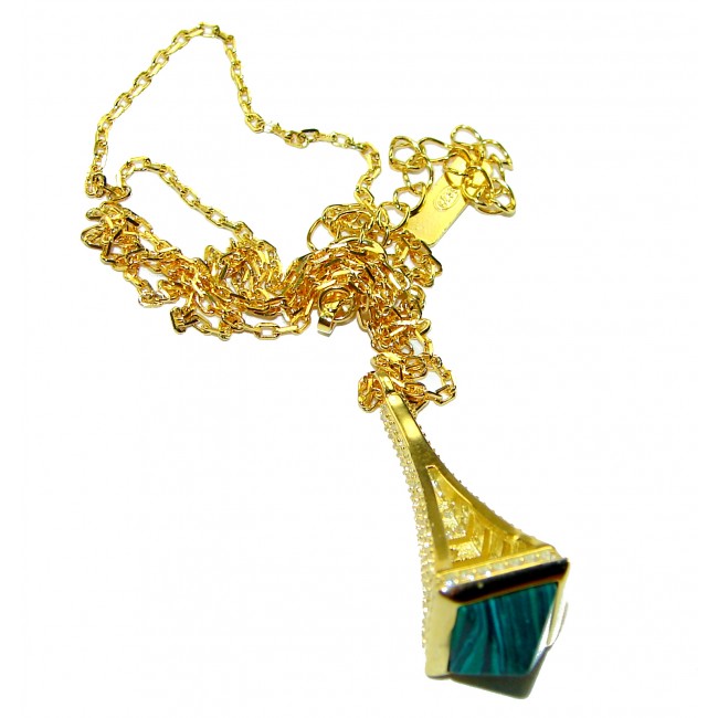 Outstanding authentic Malachite White Sapphire 18K Gold over .925 Sterling Silver necklace