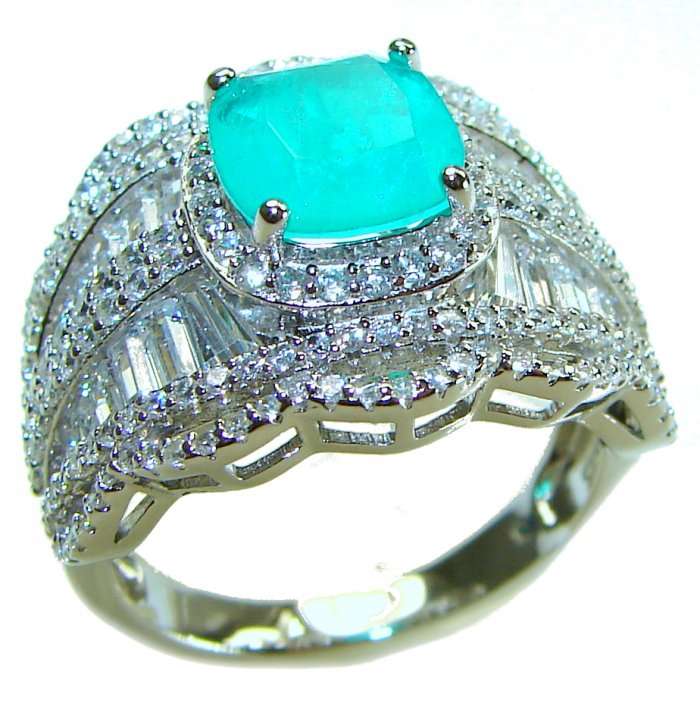 Luxurious oval Cut 4.5 ctw Paraiba Tourmaline .925 Sterling Silver handcrafted Statement Ring size 8 - video