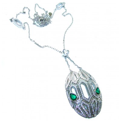Great Masterpiece Snake's Head genuine 4.1 carat Colombian Emerald .925 Sterling Silver handmade necklace