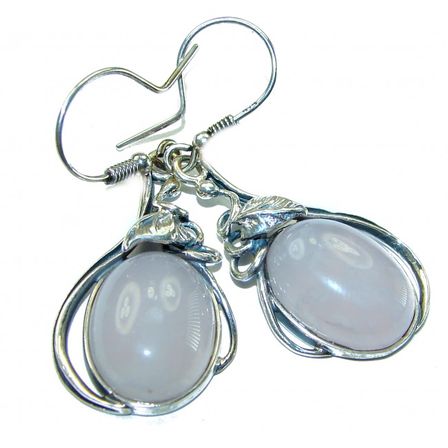 authentic 14.2 carat Rose Quartz .925 Silver handcrafted Statement earrings