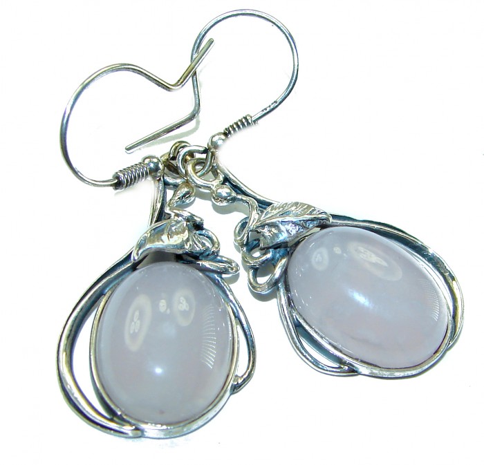 authentic 14.2 carat Rose Quartz .925 Silver handcrafted Statement earrings