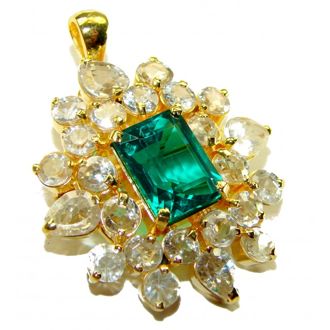 Vintage style Beauty 14.5 carat Emerald 14K Gold over .925 Sterling Silver handmade Pendant - Brooch