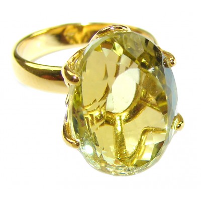 8.8 carat Genuine Lemon Quartz 14K Gold over .925 Sterling Silver handcrafted ring size 6