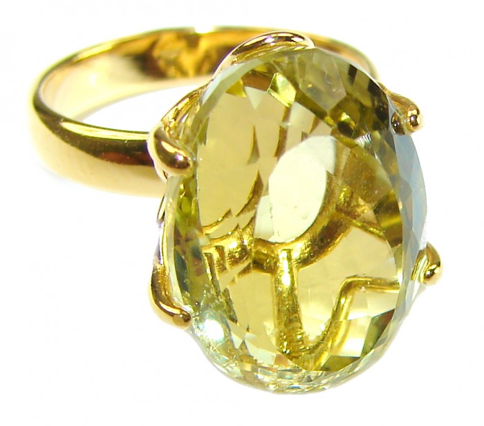 8.8 carat Genuine Lemon Quartz 14K Gold over .925 Sterling Silver handcrafted ring size 6