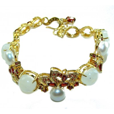 Genuine Rainbow Moonstone Pear Ruby 14K Gold over .925 Sterling Silver handmade Bracelet