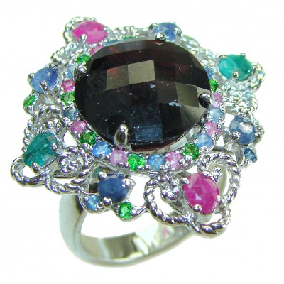 Celtic Spirit authentic 22.5 carat Garnet .925 Sterling Silver handcrafted Statement Ring size 7 1/2