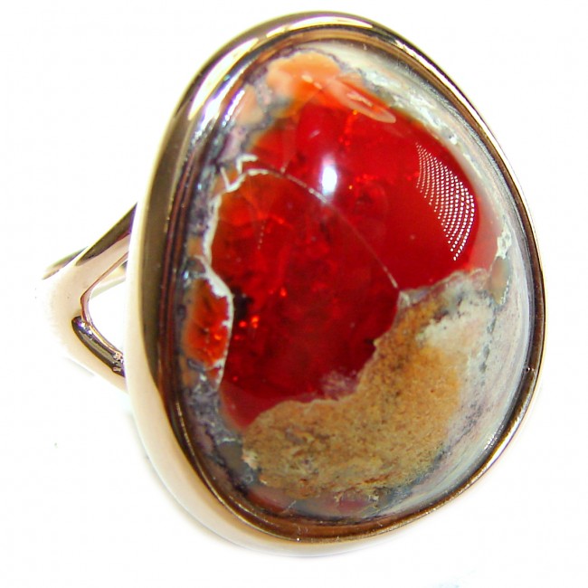 Queen of Fire best quality 22.4 carat Mexican Opal 18K Gold over .925 Sterling Silver handmade ring 8