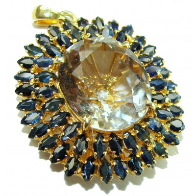 Spectacular 41.2 carat Champagne Topaz Sapphire 14K Gold over .925 Sterling Silver handmade Pendant