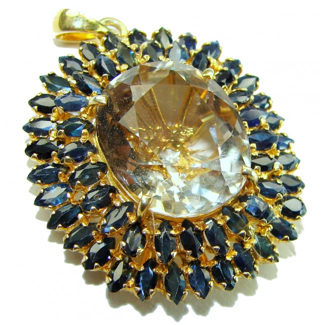 Spectacular 41.2 carat Champagne Topaz Sapphire 14K Gold over .925 Sterling Silver handmade Pendant