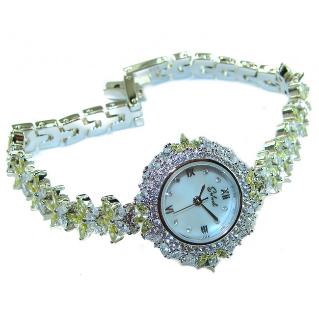 Precious 55.8 carat Authentic Peridot White Topaz .925 Sterling Silver handmade Bracelet - Watch