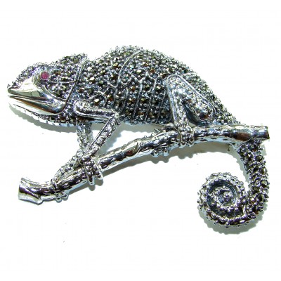 Spectacular - Big Chameleon Lizard Marcasite .925 Sterling Silver handmade Brooch