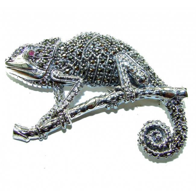 Spectacular - Big Chameleon Lizard Marcasite .925 Sterling Silver handmade Brooch