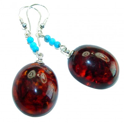 Baltic Polish Amber Turquoise .925 Sterling Silver Earrings