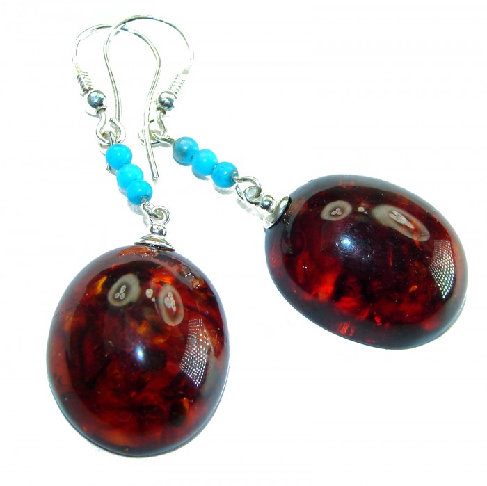 Baltic Polish Amber Turquoise .925 Sterling Silver Earrings