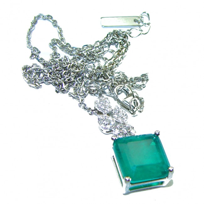 6.5 ctw square cut Colombian Emerald .925 Sterling Silver handcrafted Statement necklace