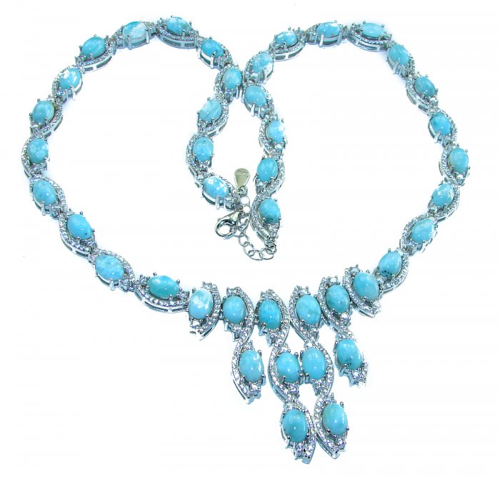 Caribbean Beauty Genuine 58.5 carat Blue Larimar lab grown Diamond .925 Sterling Silver handmade Necklace - video